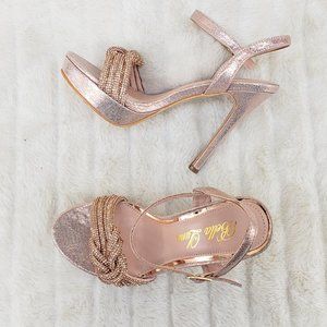 Gorgeous Rose Gold Shimmery Platform Rhinestone High Heel Sandals Shoes